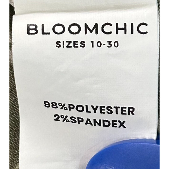 Bloomchic Dress 18-20 Midi Green Cream Abstract Balloon Sleeve V Neck Stretch - Picture 11 of 13